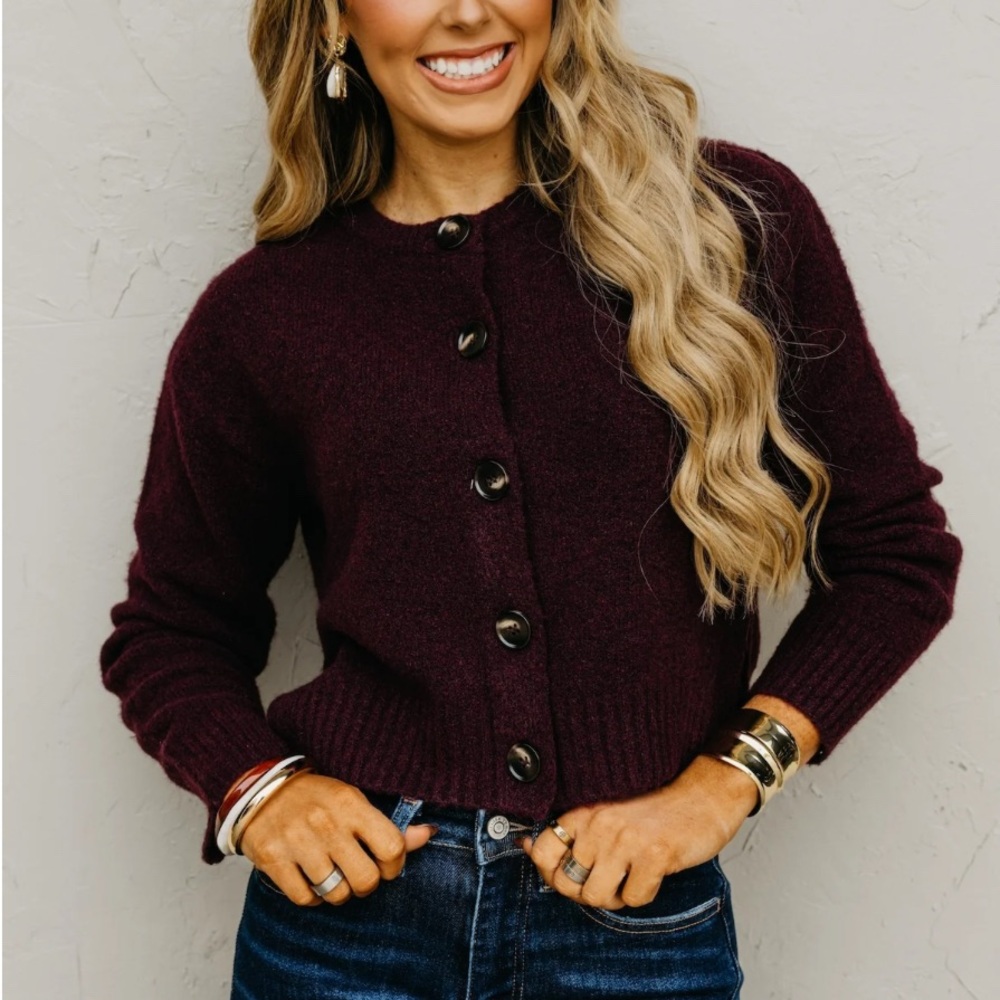 Women's Burgundy Button-Up Sweater